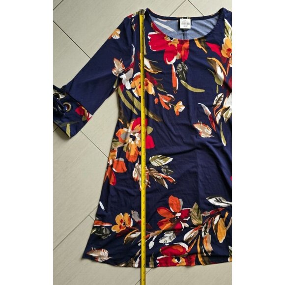 Womens MSK Floral Print Navy Dress XL 3/4 Sleeve Tie Cuffs Lightweight Soft Stre - Picture 5 of 8